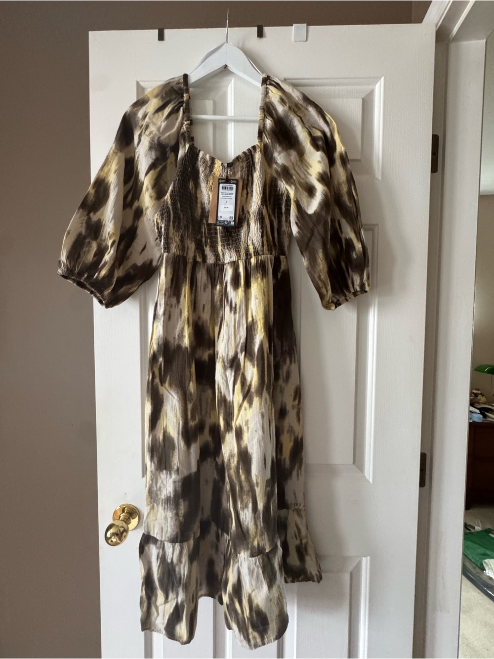 Vero Moda Brown, Cream & Yellow Printed Midi Dress